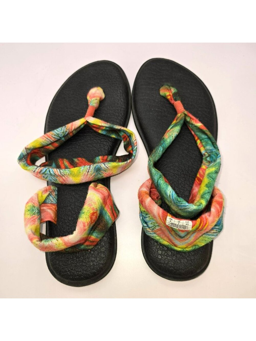 Sanuk Yoga Sling 2 Tie-Dye Sandals Womens Size 9 Multi-Color Fabric Straps JJ441